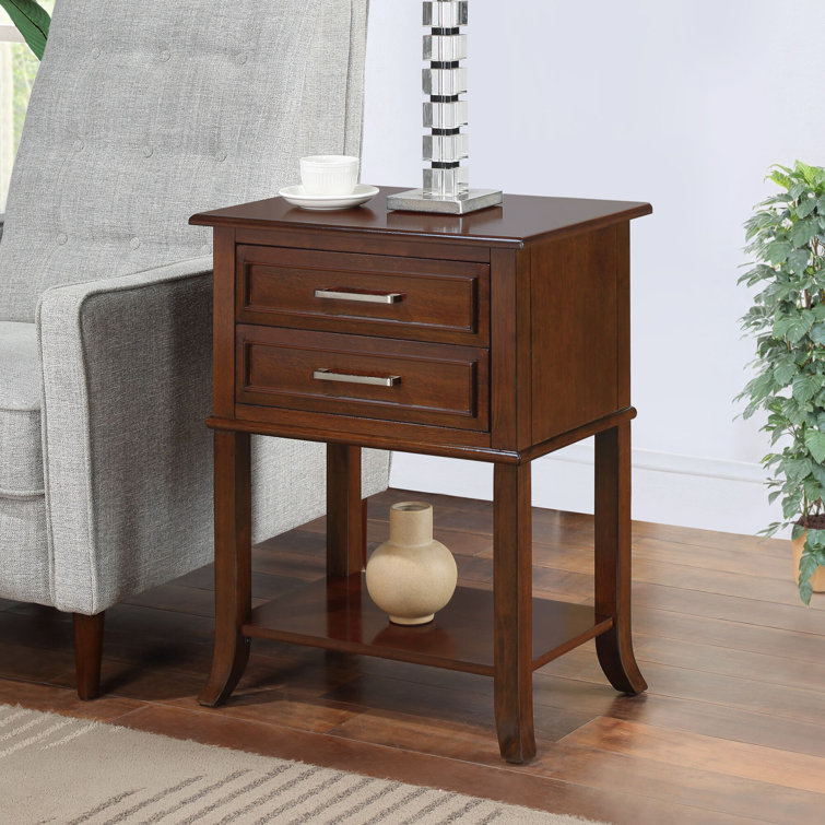 Johnessa 2 Drawer End Table with Shelf with Solid Wood Legs House of Hampton Color Espresso